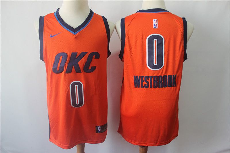 Men Oklahoma City Thunder 0 Westbrook Orange City Edition Game Nike NBA Jerseys